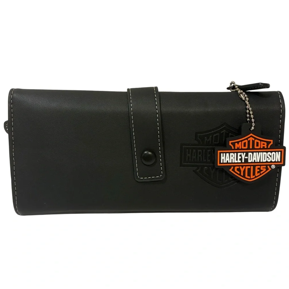 HARLEY DAVIDSON of CAPE COD USA BLACK ZIPPERED OVERSIZED TRIFOLD WALLET NEW